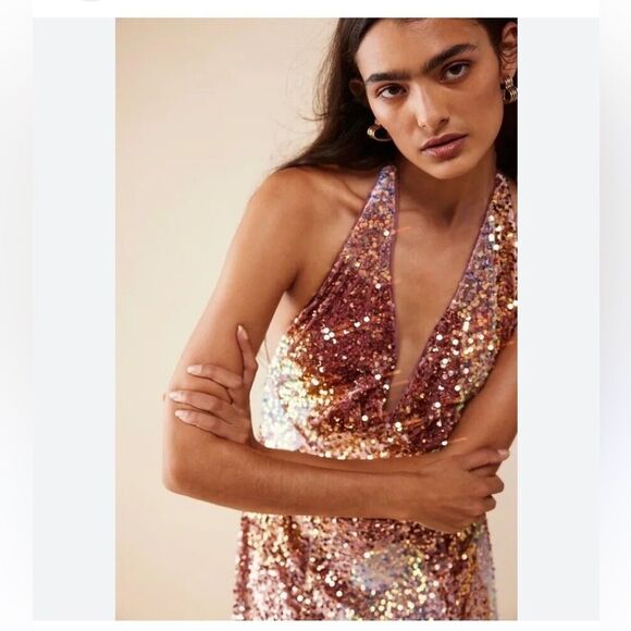 Free People Glitter & GoldMidi Dress Size XS